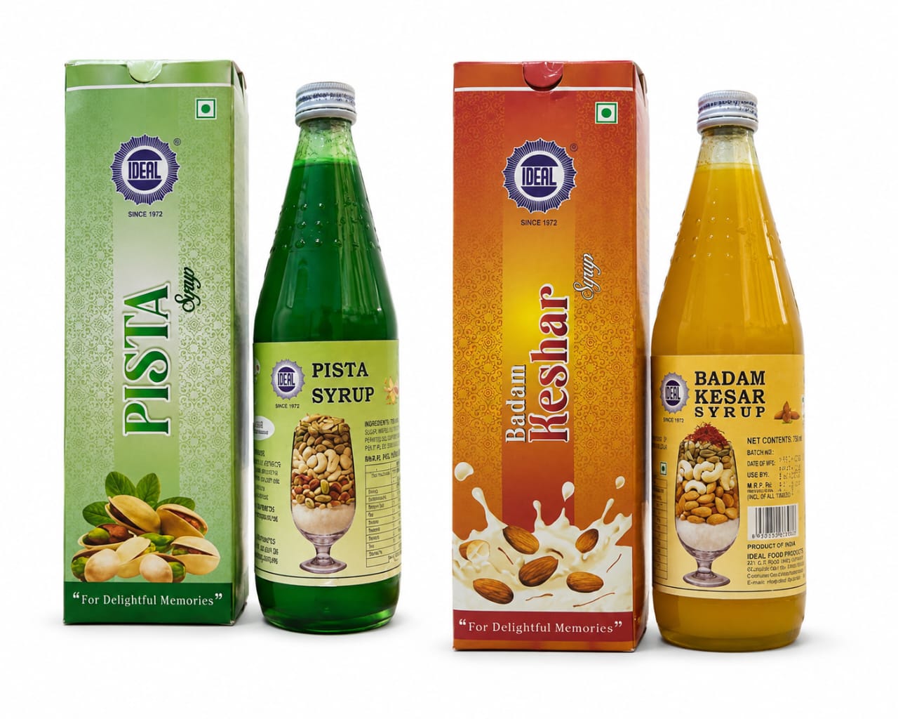 Ideal pista and badam kesar syrup bottles